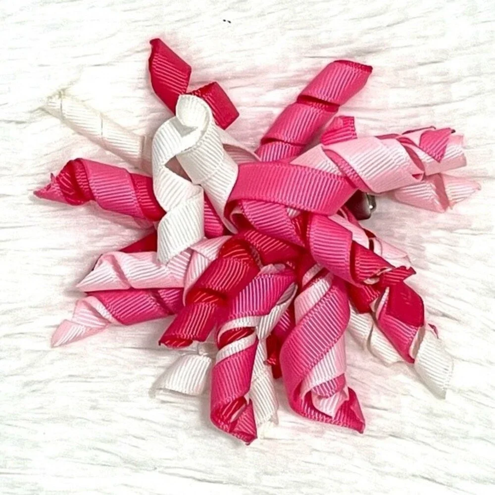 Hot Pink, Baby Pink & White Korker Ribbon Hair Bows